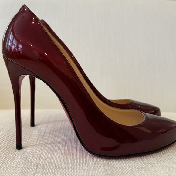 Christian Louboutin Fifi 120 Dark Red Burgundy Patent Heels - Picture 5 of 16